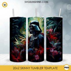 Darth Vader In Flower Garden 20oz Skinny Tumbler Wrap PNG, Beautiful Star Wars Tumbler Template PNG Sublimation