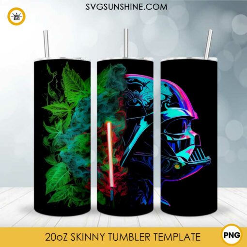 Darth Vader Lightsaber Weed Colorful 20oz Skinny Tumbler Wrap PNG, Funny Star Wars Cannabis Tumbler Template PNG Sublimation