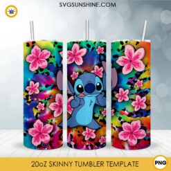 Stitch Ohana Flower 20oz Skinny Tumbler Wrap PNG, Disney Lilo And Stitch Tumbler Template PNG Sublimation
