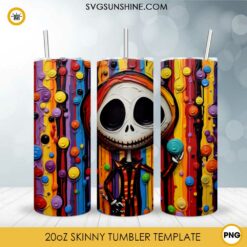Cute Jack Skellington 3D Puff 20oz Skinny Tumbler Wrap PNG, The Nightmare Before Christmas Tumbler Template PNG