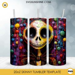Jack Skellington 3D Colorful 20oz Skinny Tumbler Wrap PNG, Nightmare Before Christmas Tumbler Template PNG Sublimation