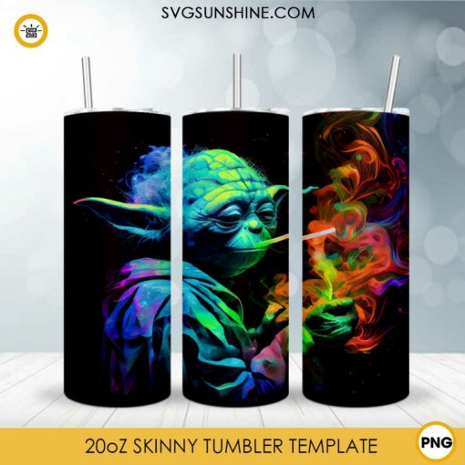 Baby Yoda Smoking Watercolor 20oz Skinny Tumbler Wrap PNG, Funny Star Wars Tumbler Template PNG Sublimation