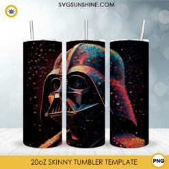Darth Vader Colorful Abstract 20oz Skinny Tumbler Wrap PNG, Star Wars Art Tumbler Template PNG Sublimation