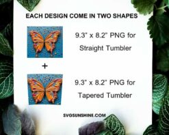 Butterfly Colorful 3D 20oz Skinny Tumbler Wrap PNG, Butterflies Tumbler Template PNG Sublimation