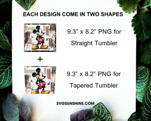 Mickey Mouse Vintage 20oz Skinny Tumbler Wrap PNG, Walt Disney Tumbler Template PNG Sublimation