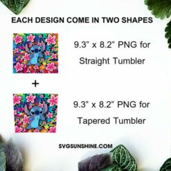 Stitch Ohana Flower 20oz Skinny Tumbler Wrap PNG, Disney Lilo And Stitch Tumbler Template PNG Sublimation