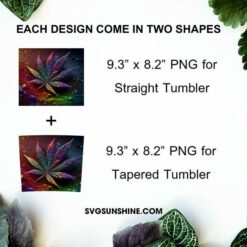 Weed Leaf Colorful Glitter 20oz Skinny Tumbler Wrap PNG, Marijuana Tumbler Template PNG Sublimation