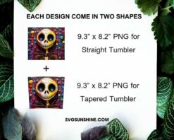 Jack Skellington 3D Colorful 20oz Skinny Tumbler Wrap PNG, Nightmare Before Christmas Tumbler Template PNG Sublimation