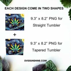 The Starry Night Weed Leaf 20oz Skinny Tumbler Wrap PNG, Van Gogh Marijuana Tumbler Template PNG Sublimation