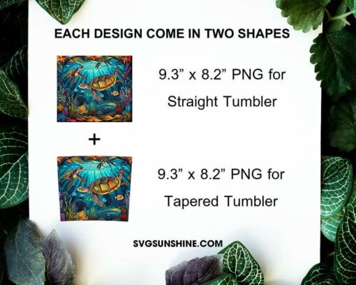 Colorful Sea Turtle And Fish 20oz Skinny Tumbler Wrap PNG, The Sea Tumbler Template PNG Sublimation