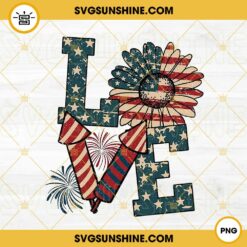 Love America Sunflower PNG, United States Love PNG, Fireworks PNG, Happy 4th Of July PNG Sublimation Design