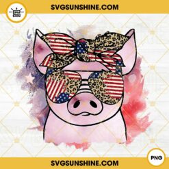 4th Of July Pig PNG, Pig With American Flag Leopard Sunglasses Bandana PNG, Funny Animal USA Patriotic PNG