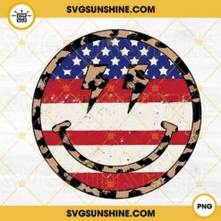Distressed Retro Smiley Face American Flag Leopard PNG, Funny 4th Of July PNG, USA Patriotic PNG