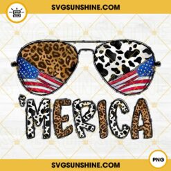 Merica Sunglasses Leopard Cow Print PNG, Patriotic PNG, American PNG, 4th Of July PNG Design