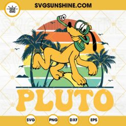 Pluto Retro Sunset Summer SVG, Pluto Dog Beach Vacation SVG, Disney Family Summer SVG PNG DXF EPS
