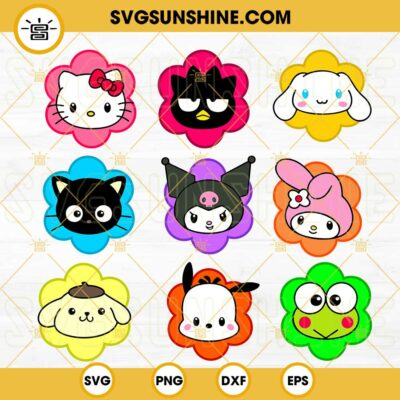 Sanrio Characters Face Flower SVG Bundle, Hello Kitty SVG, Cappuccino ...