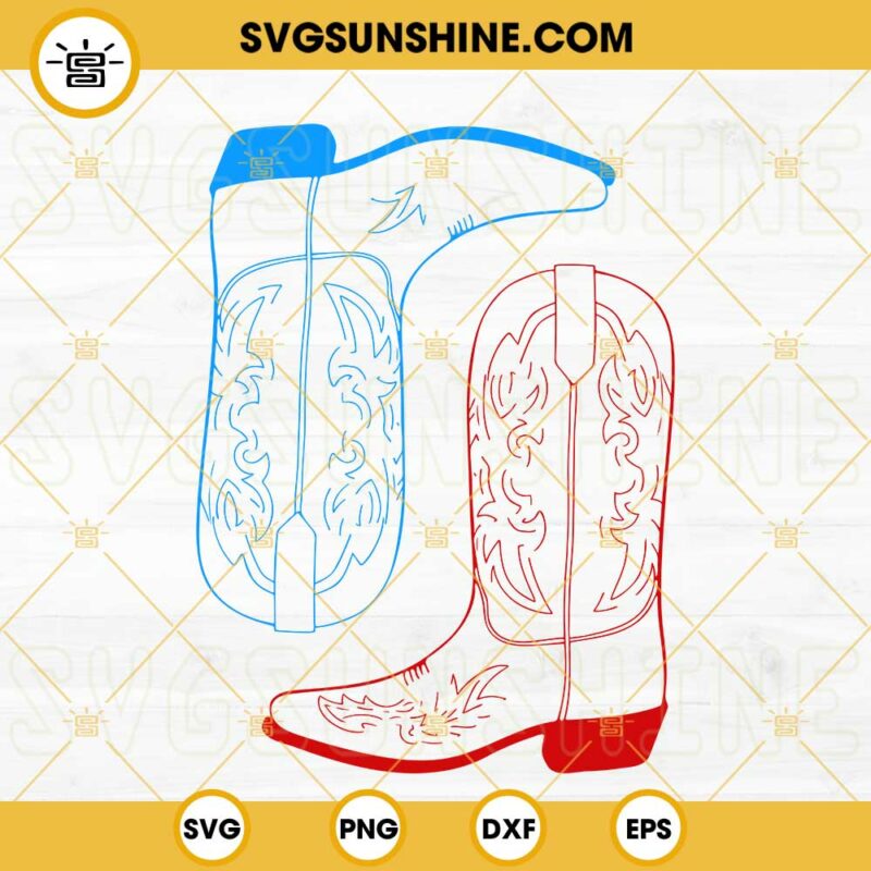 Red And Blue Cowgirl Boots Svg Patriotic Svg Western Th Of July Svg Png Dxf Eps