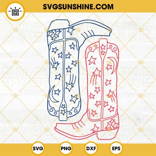 Blue And Red American Cowboy Boots SVG, Cowgirl SVG, Western Patriotic SVG, 4th Of July SVG PNG DXF EPS