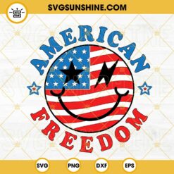 American Freedom Smiley Face SVG, USA Flag SVG, 4th Of July SVG PNG DXF EPS