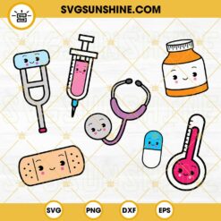Kawaii Hospital SVG Bundle, Cute Medical Accessories SVG, Stethoscope SVG, Kawaii Nurse SVG PNG DXF EPS