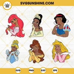 Black Disney Princess SVG Bundle, Ariel Aurora And Belle SVG, African American Princess SVG, Black Girl Magic SVG PNG DXF EPS