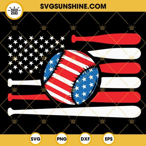 Baseball American Flag SVG, USA Flag SVG, 4th Of July Baseball SVG PNG DXF EPS Files