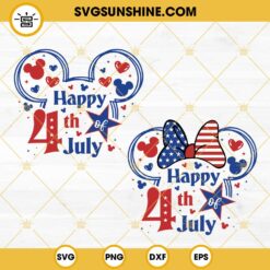 Happy 4th Of July Mickey Minnie Head SVG Bundle, Disney 4th Of July SVG PNG DXF EPS