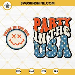 Party In The USA SVG, Patriotic Smiley Face SVG, Retro 4th Of July SVG PNG DXF EPS Files For T Shirt