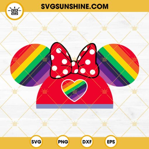 Rainbow Minnie Mouse SVG, Pride Ears Hat SVG, Disney LGBT Month SVG PNG DXF EPS Cut Files