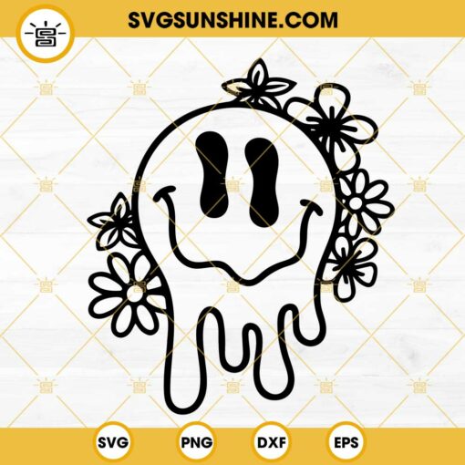 Drippy Smiley Face SVG, Melted Smiley SVG, Retro Smile SVG PNG DXF EPS Cut Files