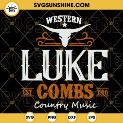 Western Luke Combs Country Music EST 1990 SVG, Retro Bull Skull SVG, Country Music SVG, Combs Concert SVG PNG DXF EPS