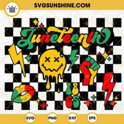 Juneteenth 1865 Retro Checkered SVG, Dripping Smiley Face SVG, Fist Hand SVG, Black Power SVG PNG DXF EPS