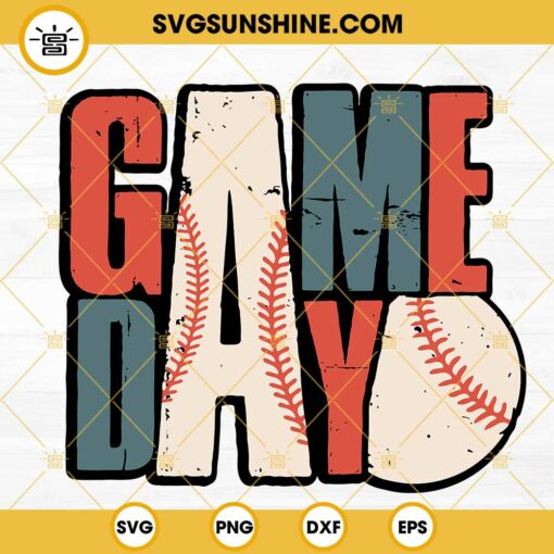Game Day Baseball SVG, Retro Baseball SVG, Sports SVG PNG DXF EPS Cricut