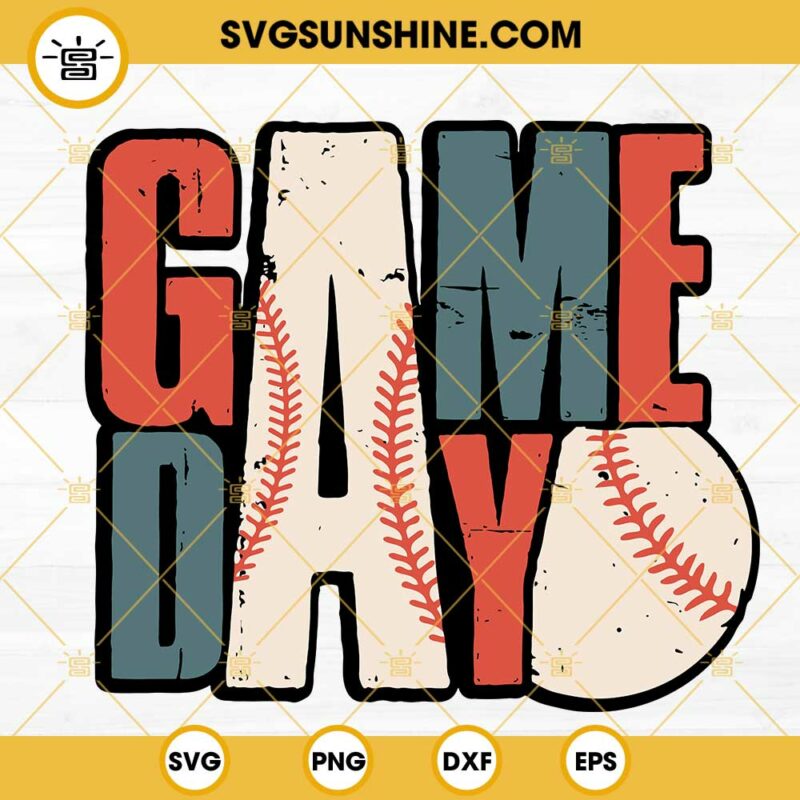 Game Day Baseball SVG, Retro Baseball SVG, Sports SVG PNG DXF EPS Cricut