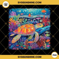 Colorful Sea Turtle PNG, Sea Turtl Art With Corals And Tropical Fish PNG, Sea Turtle PNG