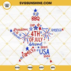 4th Of July Star Shaped Words SVG, America SVG, USA Stars SVG, Independence Day SVG PNG DXF EPS