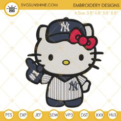 Hello Kitty New York Yankees Embroidery Designs, Kitty Cat Yankees Baseball Machine Embroidery Files