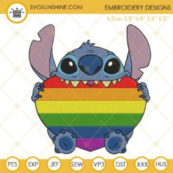 Stitch Rainbow Heart Embroidery Designs, Disney LGBT Pride Machine Embroidery Files