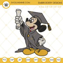 Graduate Mickey Mouse Graduation Cap Embroidery Designs, Disney Graduation Embroidery Files
