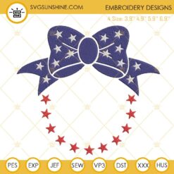4th Of July Minnie Bow Embroidery Designs, Cute Usa Patriotic Machine Embroidery Files