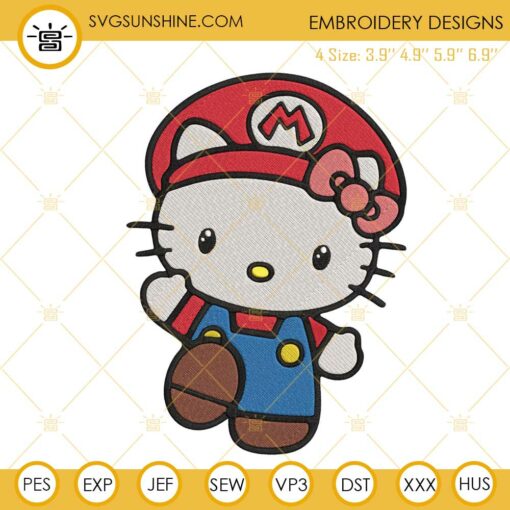 Hello Kitty Mario Embroidery Designs, Super Mario Bros Machine Embroidery Files