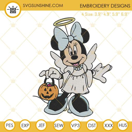 Minnie Mouse Angel Pumpkin Embroidery Designs, Minnie Halloween Embroidery PES Files