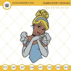 Black Cinderella Princess Embroidery Designs, Disney Girl Machine Embroidery Files