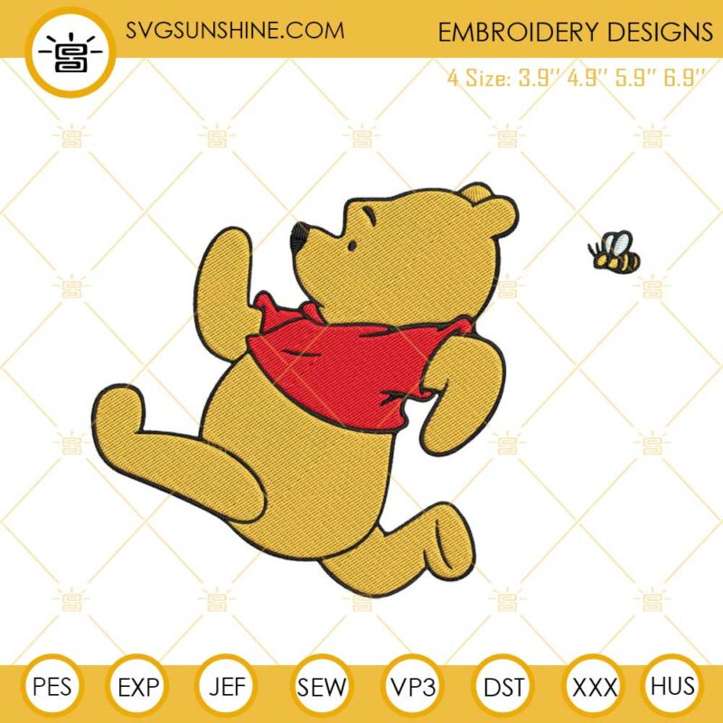 Winnie The Pooh Running Away Embroidery PES Files Design