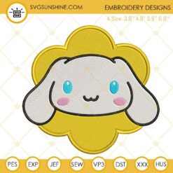 Cinnamoroll Face Flower Embroidery Designs, Sanrio Cinnamoroll Dog Embroidery Files