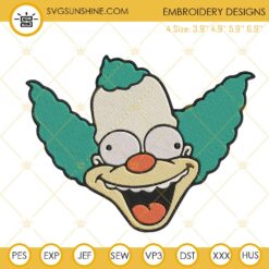 Krusty The Clown Head Embroidery Designs, Simpsons Clown Embroidery Files