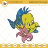 Disney Flounder With Flower Embroidery Designs, The Little Mermaid Fish Machine Embroidery Files