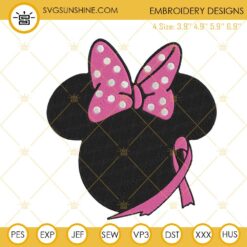 Minnie Mouse Head Pink Ribbon Breast Cancer Awareness Embroidery Design Files