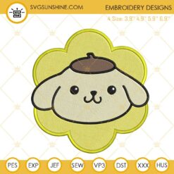 Pompompurin Face Flower Embroidery Designs, Cute Sanrio Dog Embroidery Files