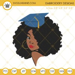 Black Girl Graduation Cap Embroidery Design, Black Girl Senior Class Embroidery File